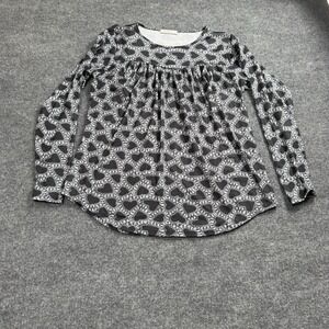 Fantaslook Women's Heart Print Long Sleeve Blouse Black White Babydoll Tunic Top